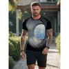 Men's Summer Digital Print Shirt - Casual Short-Sleeve Crew Neck Top, Abstract Pattern, Breathable and Machine Washable