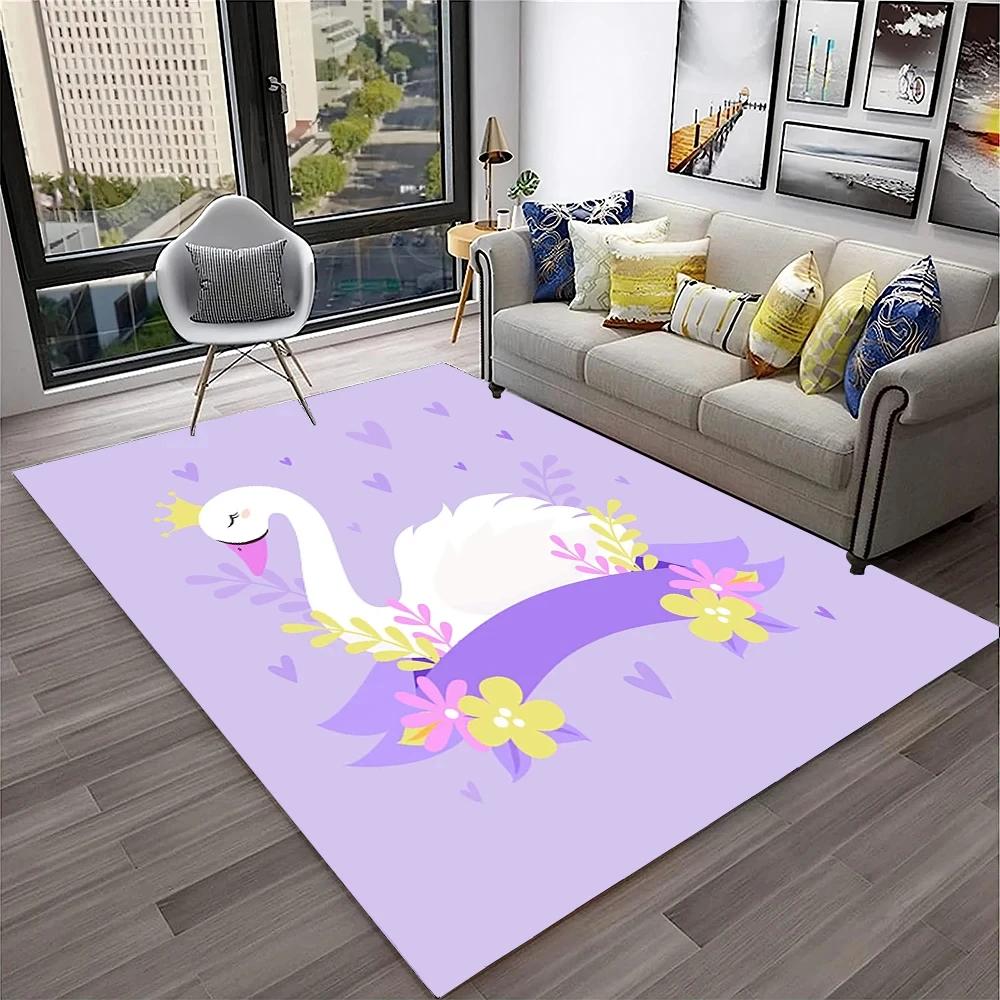 Cute Swan Princess Carpet Cartoon Animal Rug for Girl Teen Bedroom Sofa Decor Non-slip Floor Mat Entrance Doormat Kitchen Rugs