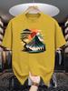 Unisex Yellow Tee Fuji Mountain Pine Sunset Landscape Graphic Print Crew Neck Short Sleeve Summer Casual Male Cotton Street Top