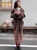 Ready Stock Red Plaid High-Waisted Woolen Skirt with Slit - Retro French Style for Autumn/Winter