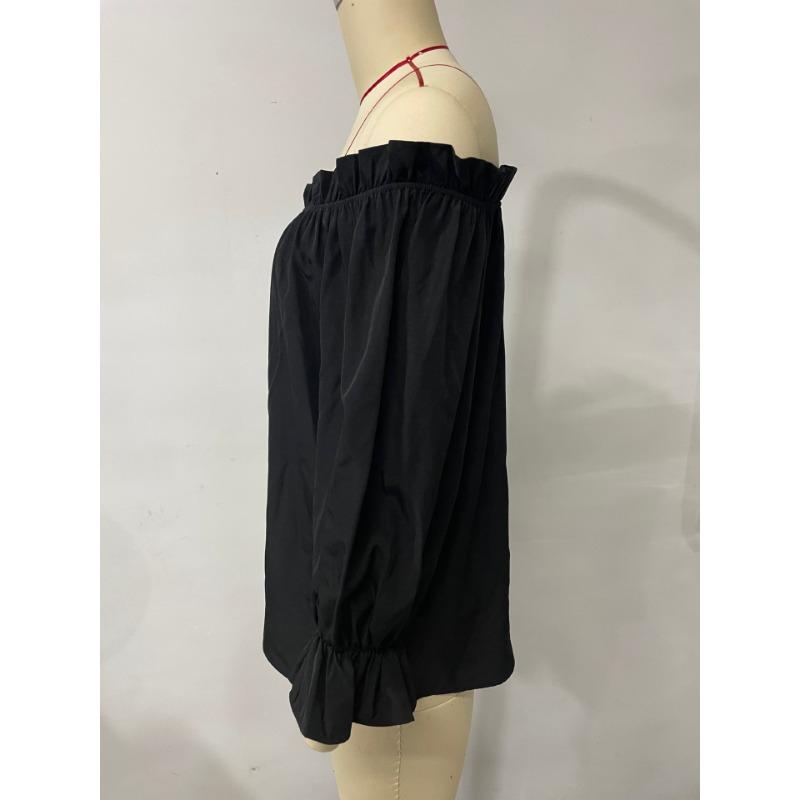 Spring and Autumn Pure Color Pullover Sexy Off-Shoulder Long Sleeves Top One-Shoulder Chiffon Women’s Blouses & Shirts