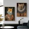 Funny Renaissance Portrait Painting Canvas Print Poster Wall Art Animal Head Human Body Picture for Living Room Home Decoration