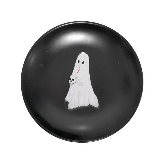 Prato de Fantasma de Halloween 7 Polegadas Plástico Reutilizável Prato de Fantasma Redondo Louça de Mesa para Jantar Sobremesa para Doce ou Travessura Suprimentos para Festa de Halloween