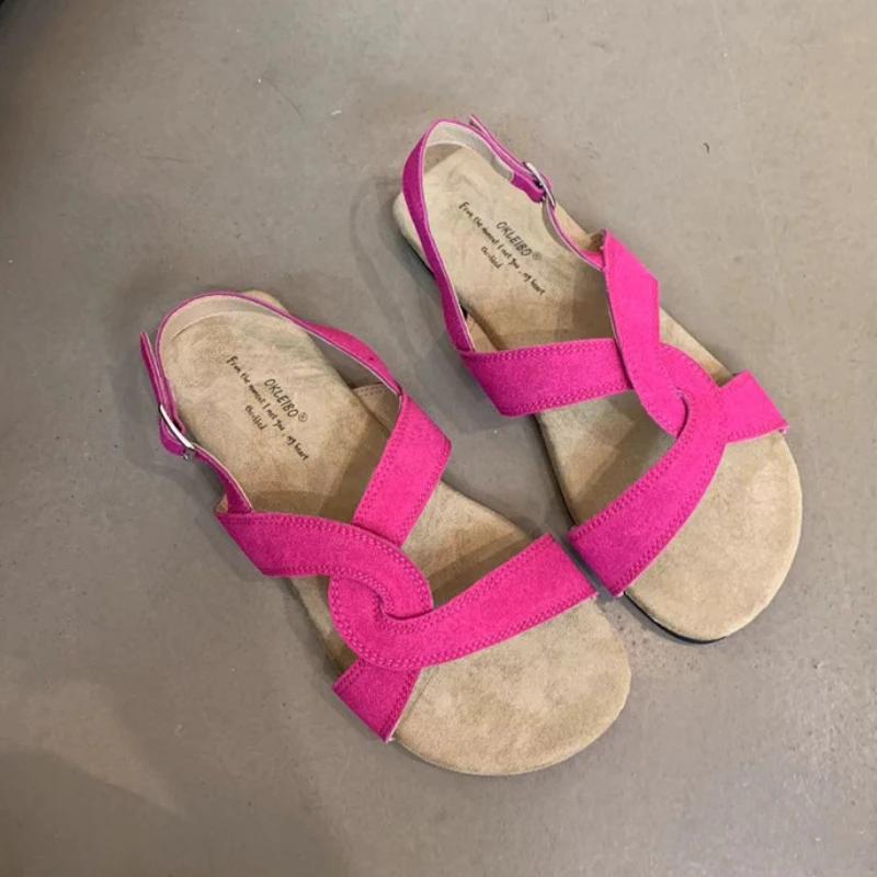 

Модне взуття 2024 для жінок Сандалі-слінгбеки з пряжкою Жіночі сандалі Літні м які підошви Відкритий носок Однотонні Для вулиці Повсякденні Плоскі Зручні Сандалі 40