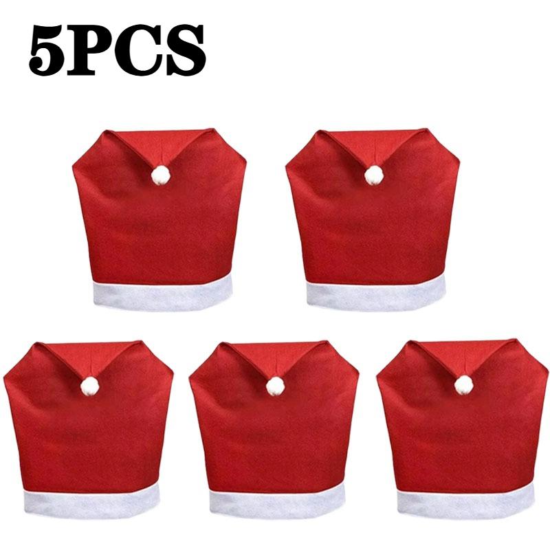 1-20PCS Christmas Chair Covers Red Polyester Dining Chair Decor with Santa Hat Back Covers, Holiday Table Setting Party Supplies