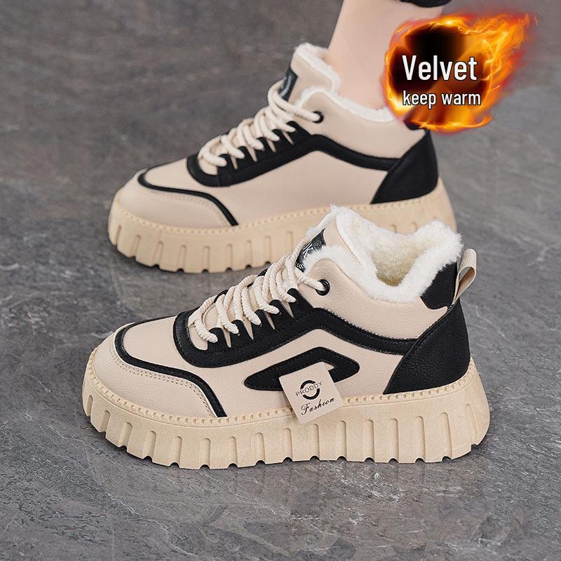 

Женские флисовые ботильоны на высоком голенище - Корейский стиль, Увеличивающие рост, Теплые и универсальные повседневные ботинки 38