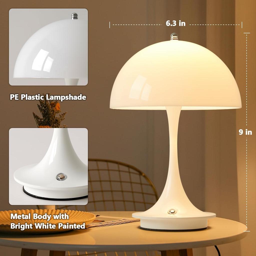 Mushroom Portable LED Table Lamp USB Wireless 3color Dimming Rechargeable Touch Night Light Mood Desk Lamp for Bedside Hotel