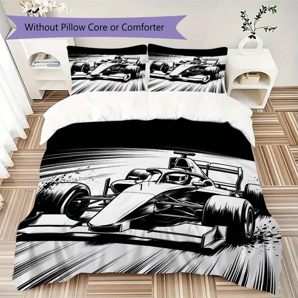 Racing Car Retro Clock Pattern Bedding Uilt Set Uilt Cover Pillowcase Home Decoration Birthday Gift (1 * Duvet Cover + 2 * Pillowcase Without Core)