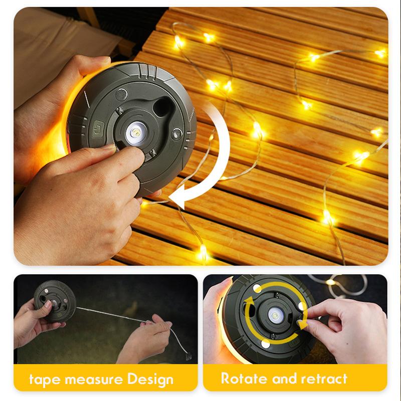 Multifunction LED Camping Reel String Lights 10M USB Outdoor Portable Tent Lamp Night Lights for Garden Patio Room Party Decor