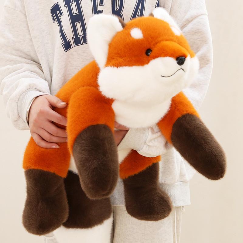 Plush Fox Animal Toy With Prone Posture Design For Girls Gift And Bed Decor