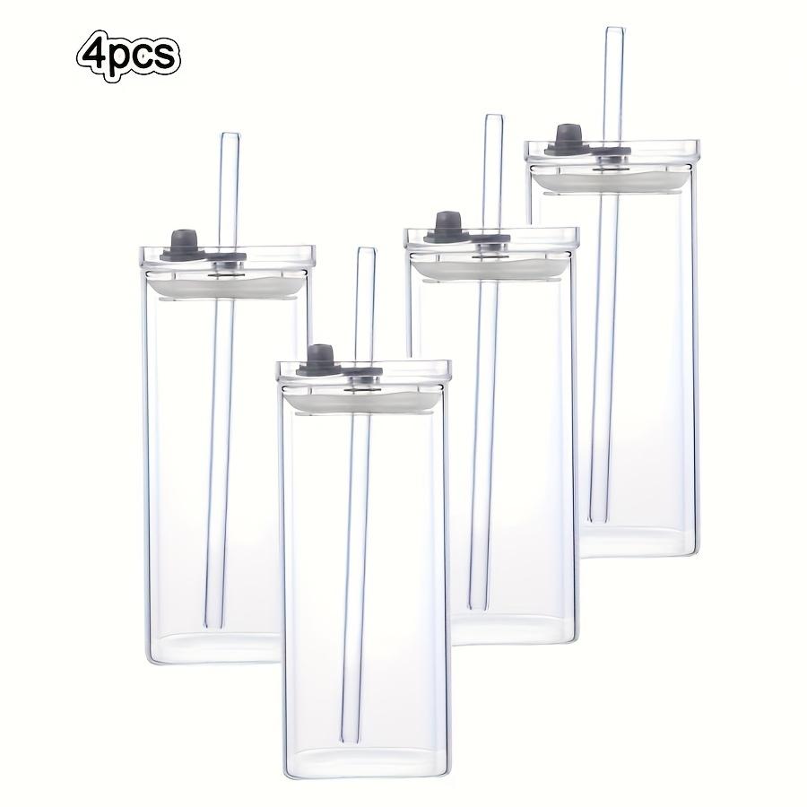 2/4pcs Square Glass Coffee Mugs with Lids and Straws, Reusable Drinking Cups with Glass Covers, Ideal for Coffee, Tea, Home, Office, School