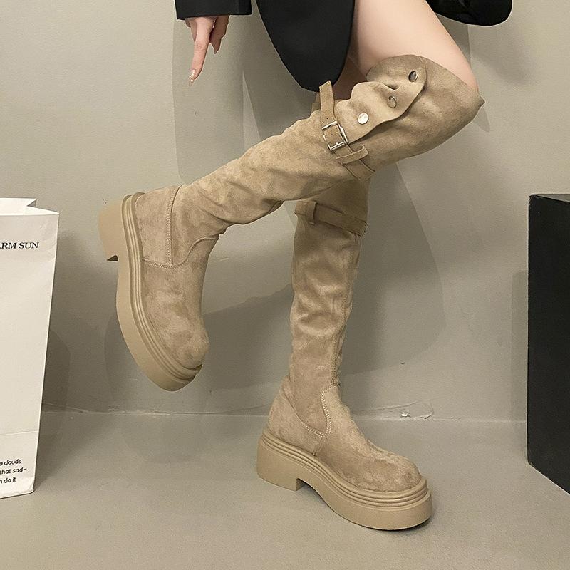 Two Wear Folded Knee Boots Small 2025 New Thick-soled Belt Buckle Western Boots Pile Boots Women