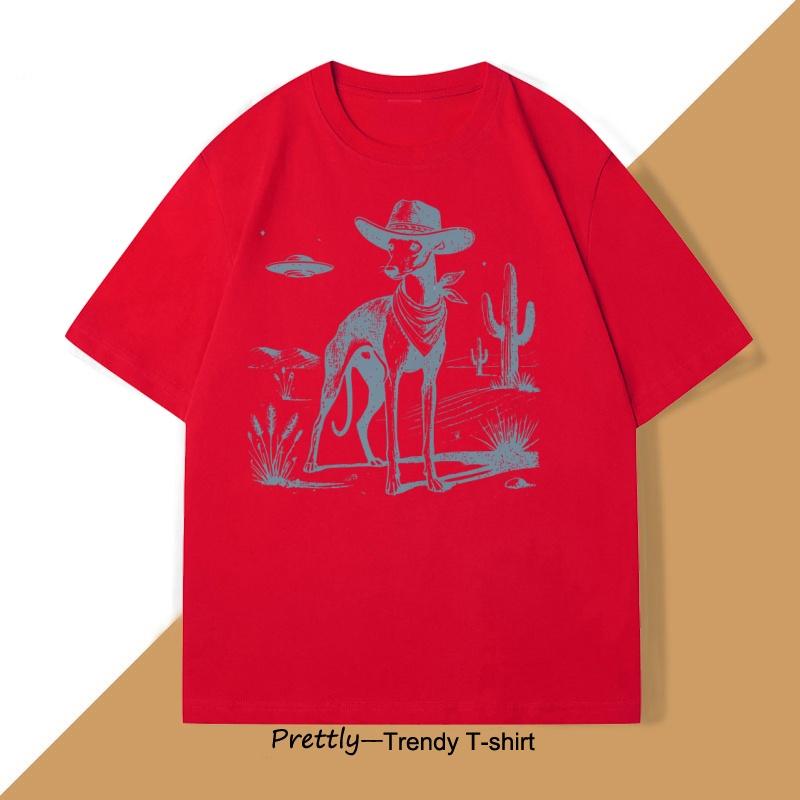 

Vintage UFO Western TShirt Cotton Retro Short Sleeve Tshirt Cowboy Wild West Dog Mom T Shirt Casual Round Neck Loose Tees Top S