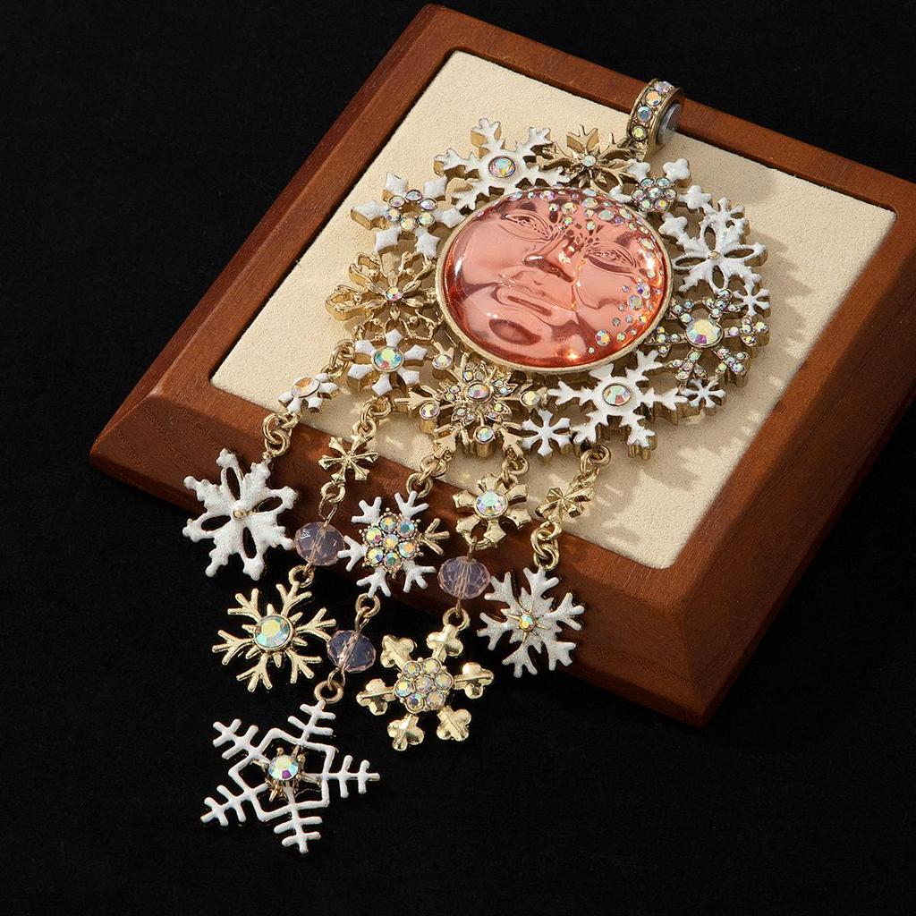 Vintage Moen Mondstein Schneeflocken Anhänger Halskette mit magnetischer Quaste