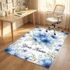Blue Floral Elegance Theme Soft Crystal Velvet Rug Custom Name & Text Print Non Slip Floor Rug for Bedroom Living Room