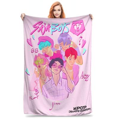 Saja Boys Kpop Demon Hunters Blanket Coral Fleece Plush Textile Decor   Thin Throw Blanket for Bed Bedroom Rug Piece