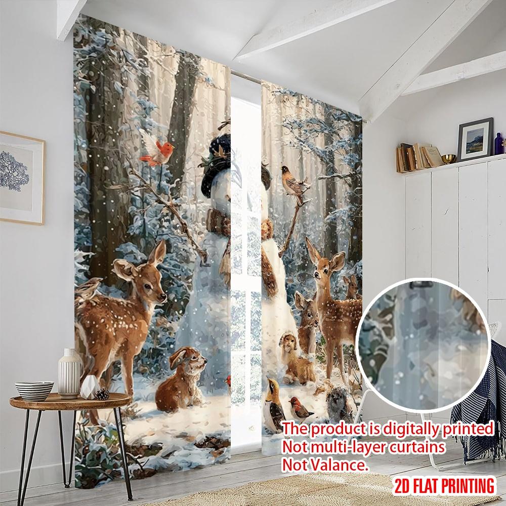 2 Stück, 2D-Flachdruck Moderne Vorhänge Schneemann & Wildtiere Winter Vielseitiger Stoff (ohne Stange) Art Deco Festlich Perfekt