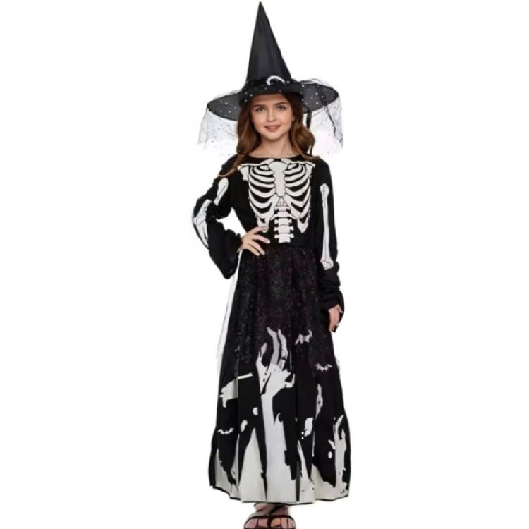 Skeleton Ghosty Witch Costume Glow in The Dark Ghosty Skeleton Dress Witch Hat Princess Skeleton Costume for Halloween S