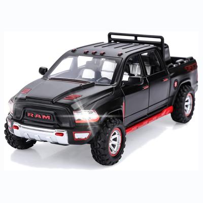 1/32 caminhões de brinquedo para meninos ram trx 1500 diecast metal pickup truck brinquedos puxar para trás modelo carros com luz e som para crianças de 3 a 7 anos