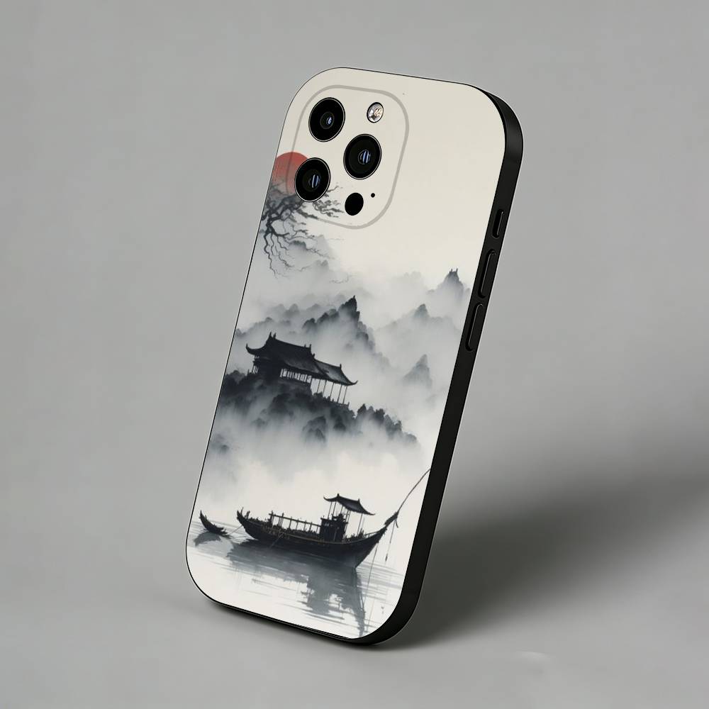 Ink Wash Landscape Phone Case for iPhone 17 Air 16 Pro Max 16e 15 Plus 14 13 Mini 12 11  Back Cover