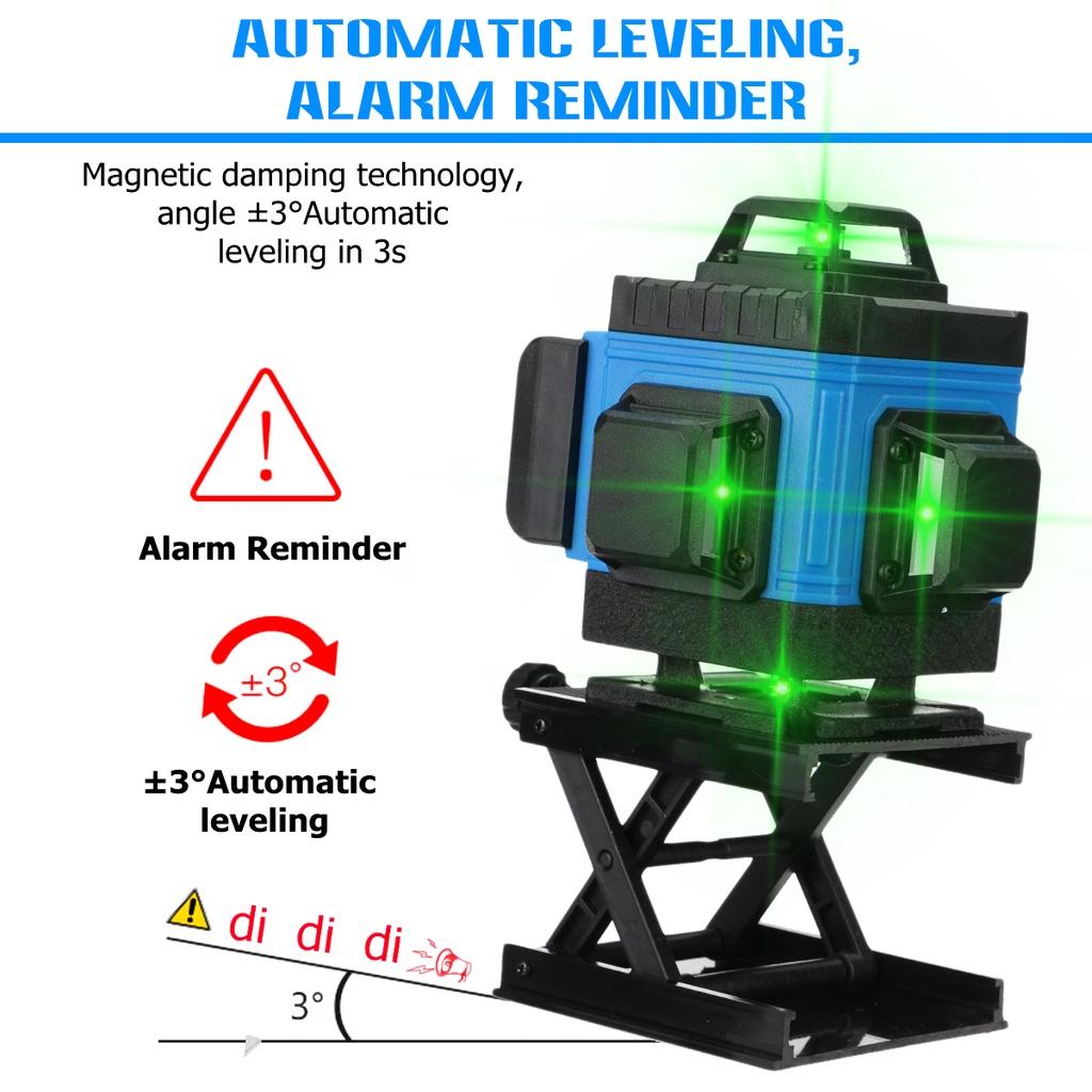 16/12/8 Line 360° 4D Horizontal Vertical Cross Spirit Level Measure Tool Kit Green Light Laser Level