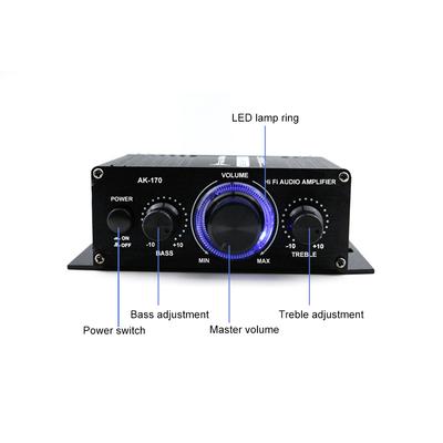 AK170 12V Mini Amplificador de Potencia de Audio Receptor de Audio Digital AMP Canal Dual 20W+20W Control de Volumen Graves Agudos para Coche