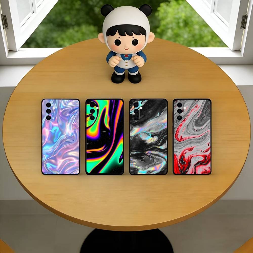 Psychedelic trippy Holographic Phone Case For Samsung Galaxy A73,A72,A71,A70,A53,A52,A51,Others Soft Black Cover