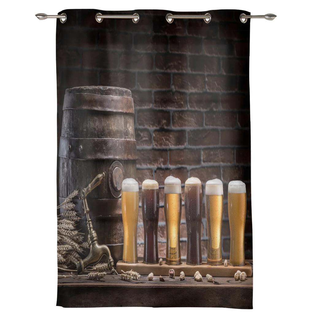 Cask Wine Glass Beer Stone Brick Retro Window Curtains Home Decor Living Room Curtains Kid's Room Cortinas For Kitchen Bedroom