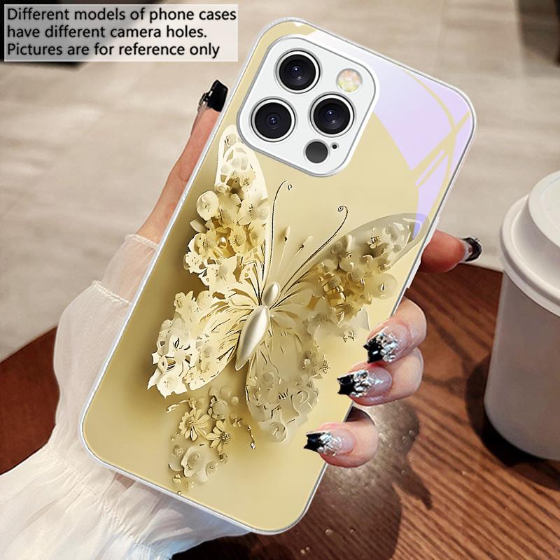 Farfalla Fiore Verde Per iPhone 16 E 15 14 13 Plus 12 mini 11 Pro Max XR Xs Max X 7 8 6 6S 2022 Custodia in Vetro Temperato per Telefono