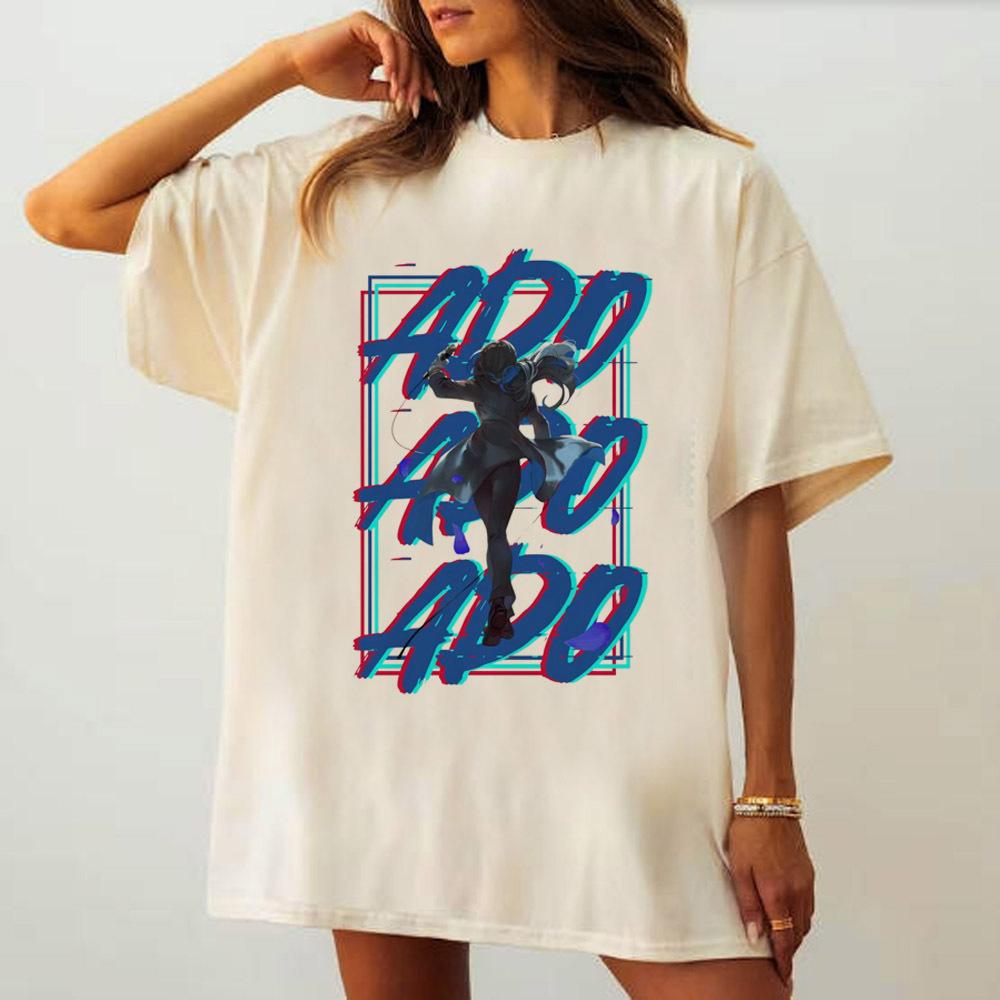 Ado T-Shirt Damen Trendig Digital Atmungsaktiv Klassisches T-Shirt Vintage Anime Pastellfarben Atmungsaktiv Ästhetisch Gotisch