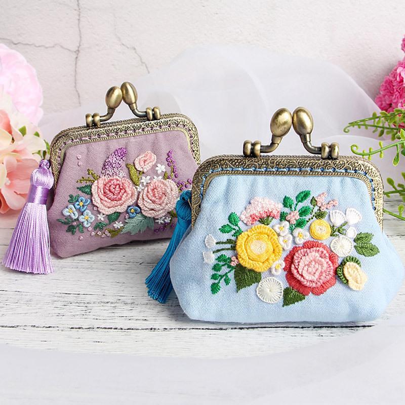 Korsstygn DIY-kit för nybörjare Blommönster Hantverksset för att göra Plånbok Väska Handväska Unik Personlig Presentidé