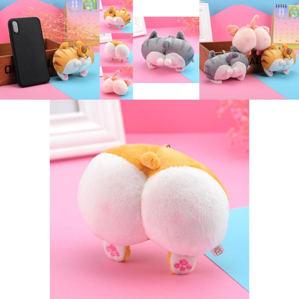 Adorable Corgi Butt Plush Keychain Soft Pp Cotton Animal Toy Key Ring Cute