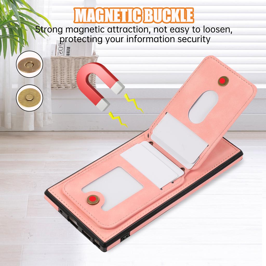 For Samsung Galaxy S25 Ultra Case Card Holder Kickstand Leather + TPU Phone Cover with Shoulder Strap