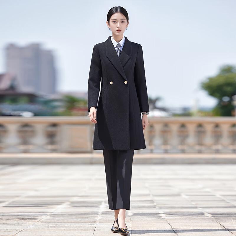 Women's Black Mid-length Padded Wool Blend Winter Coat