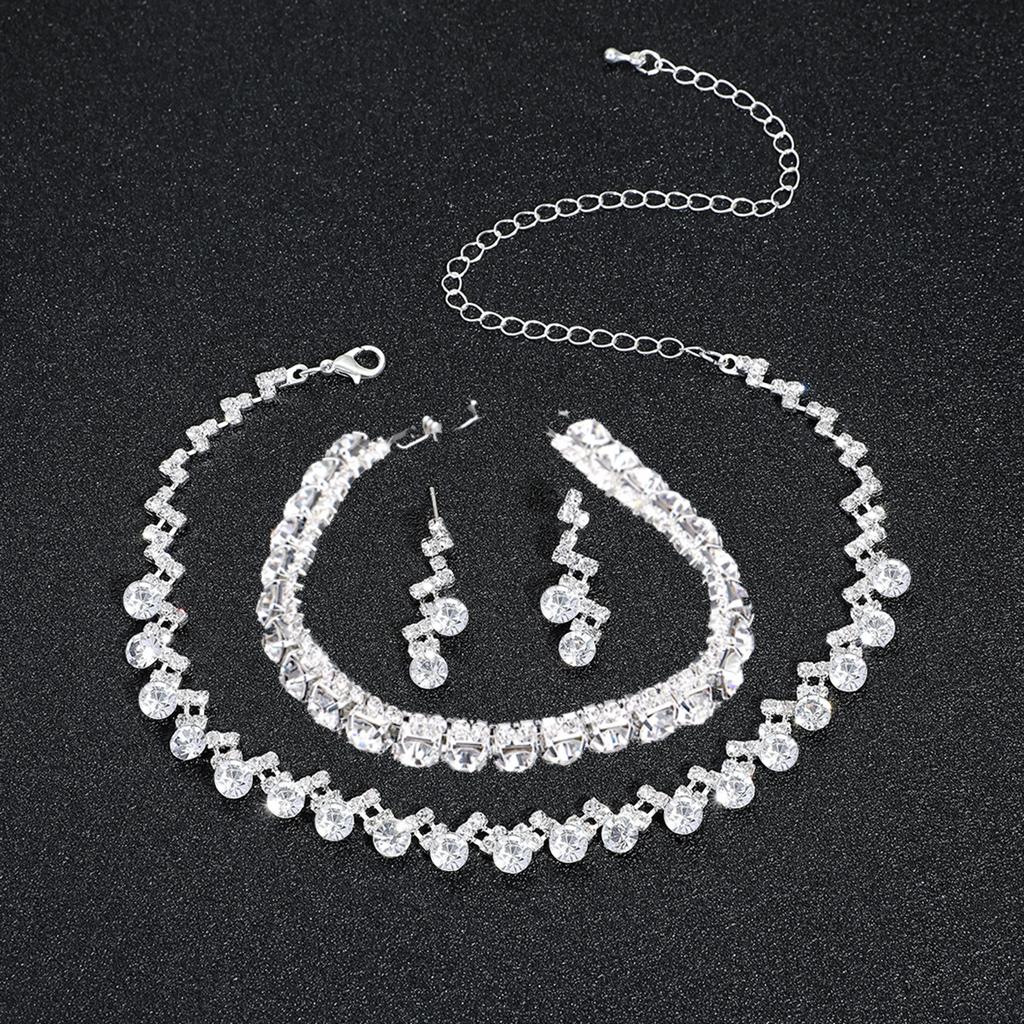Bröllopstillbehör Tredelat Bröllopsmode Full Diamant Zirkon Vattendroppe Halsband Örhängen Bröllopstillbehör