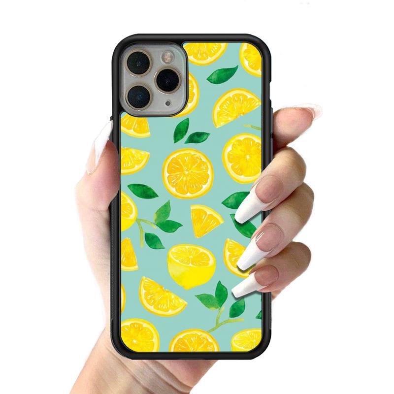 Summer green leaves fruit lemon Phone Case Silicone PC+TPU Case for iPhone 11 12 13 Pro Max 8 7 6 Plus X SE XR Hard Fundas