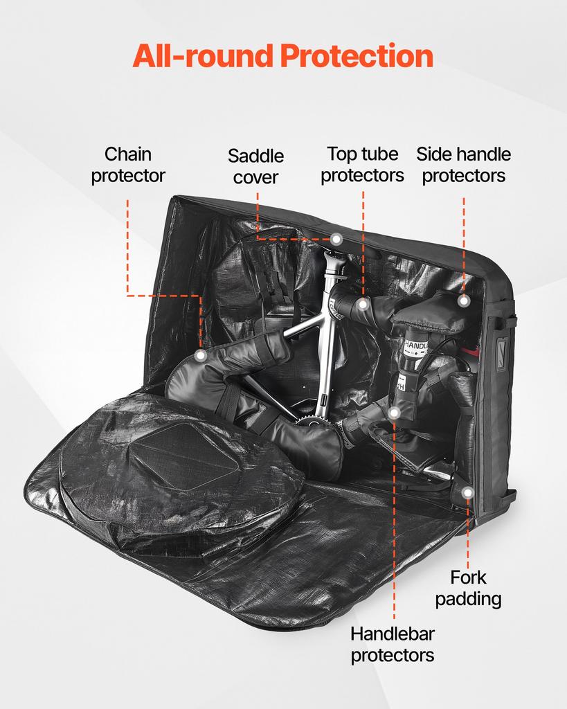 VEVOR Bike Travel Bag, Transport Universal Bicycle Storage Case Bag with TSA Lock, Support Plates, Protection and Fork Mount Stabilisation