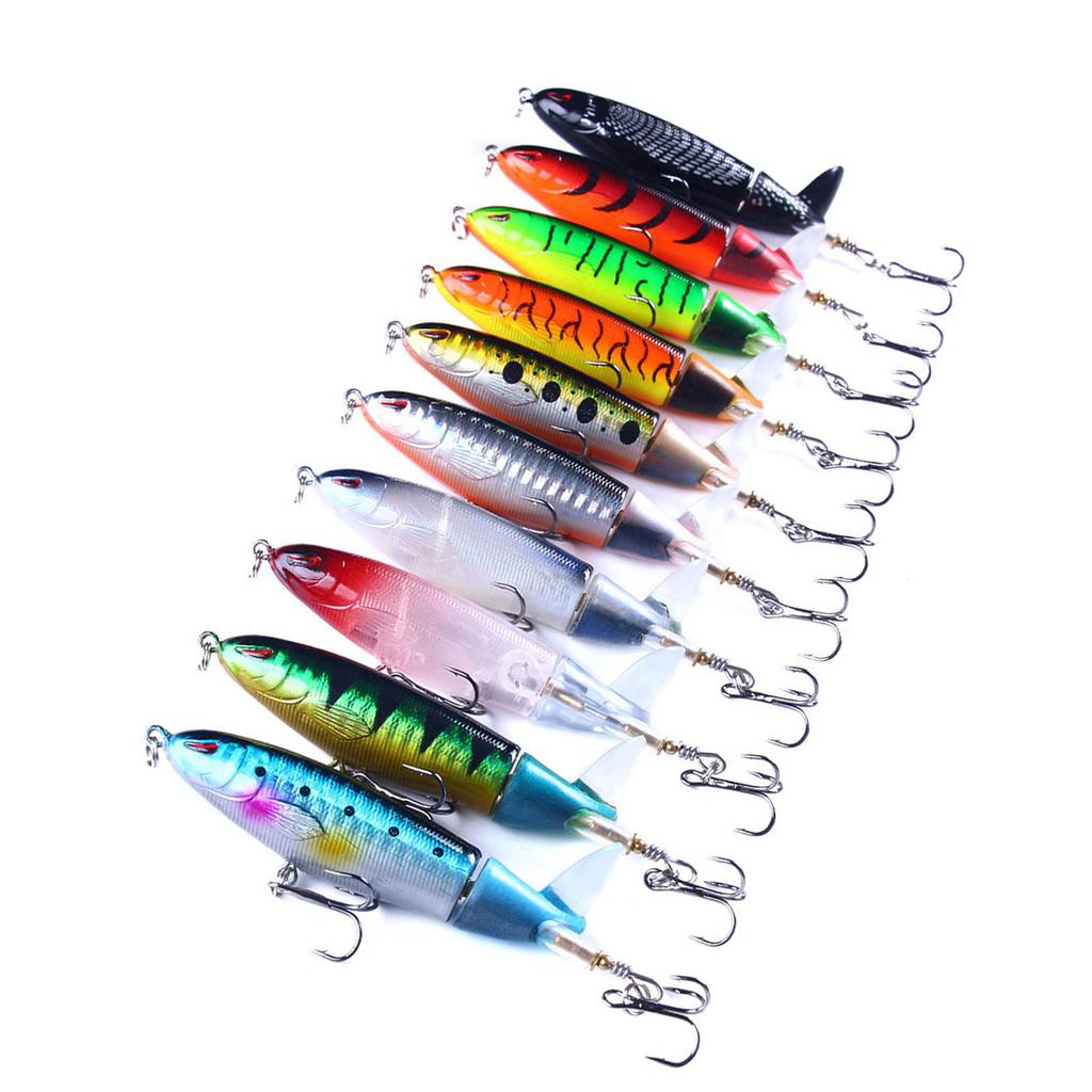 10Pcs Propeller Baits Topwater Fishing Lures Artificial Baits Hard Crankbait Rotating Tail for Saltwater & Freshwaters