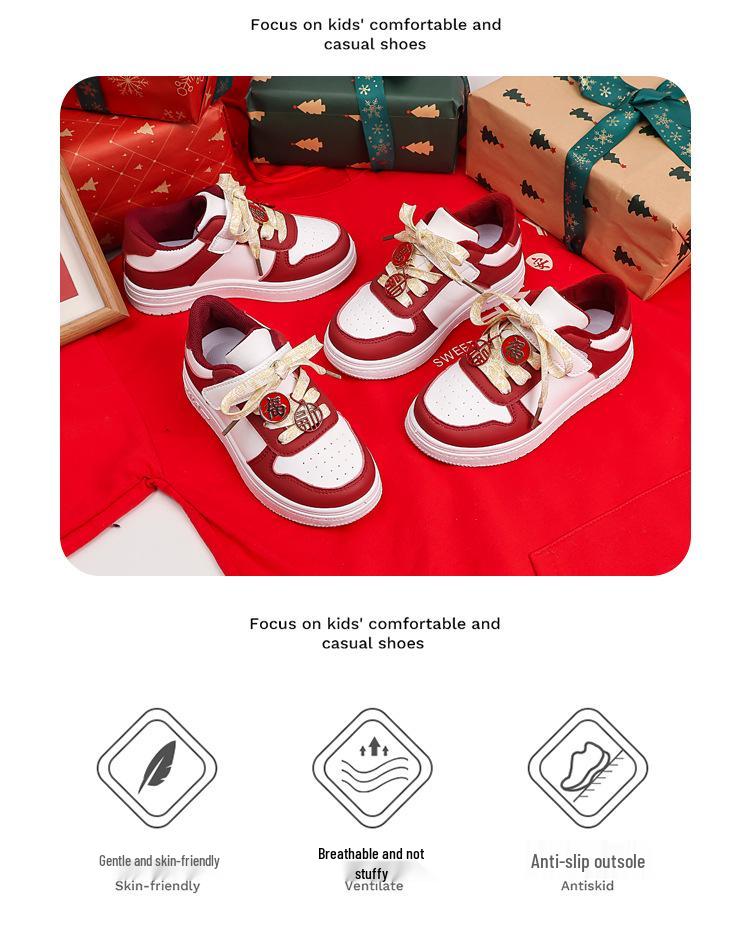 Stylish 2026 Red Unisex Kids Board Shoes for Middle & Big Primary School Students - New Year Casual