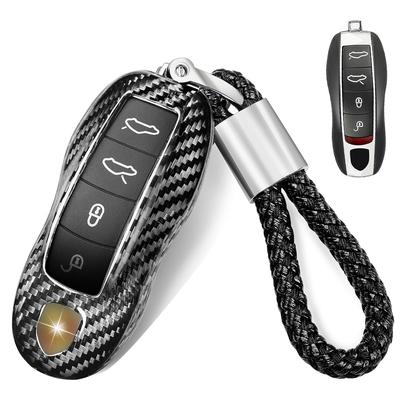 For 918 Carbon Fiber Key Case Shell Cover Protector for Porsche Cayenne Panamera Macan 718 911 Boxster Cayman (Black)