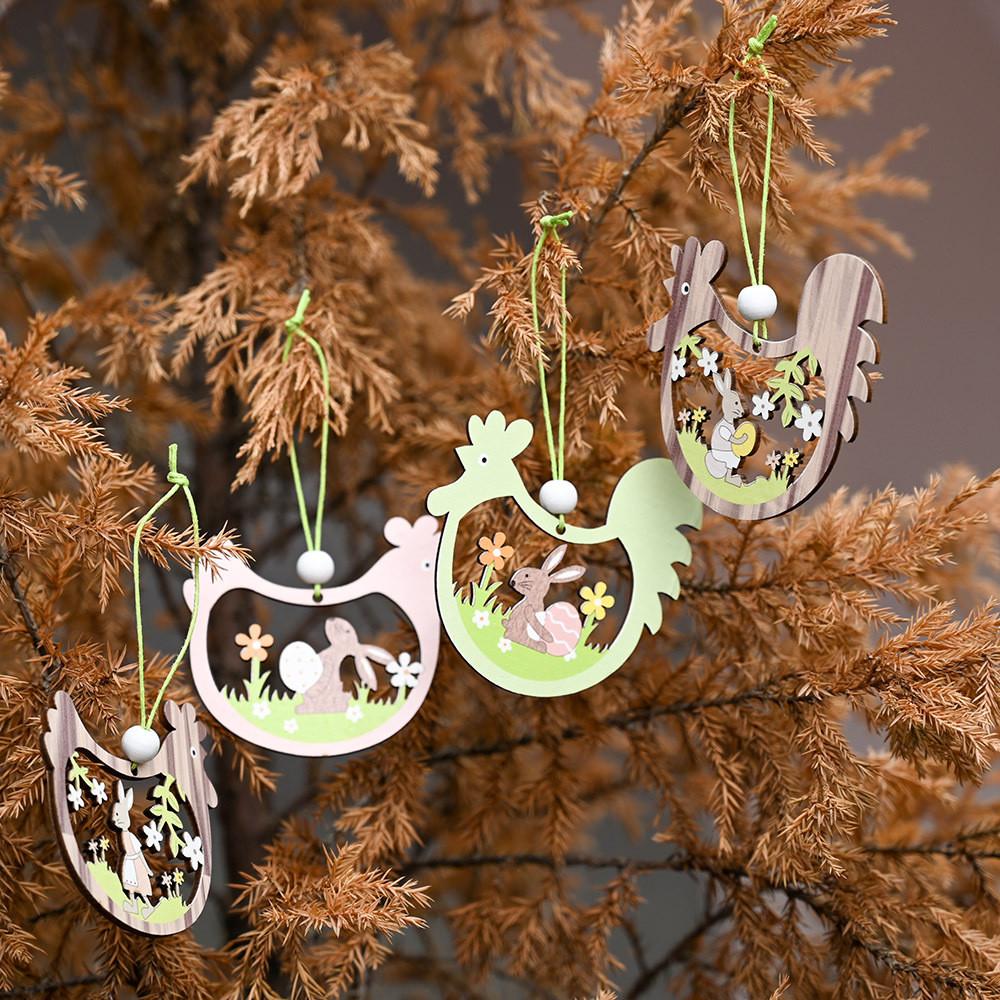 Easter Wooden Enchanting Hanging Decorations Including Cute Rabbit And Designs Chick