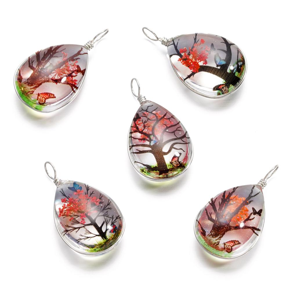 5pcs/lot 18.5*34mm Crystal Glass Real Dried Flower Water Droplet Pendants for DIY Handmade Jewelry Bracelet Necklace Accessories