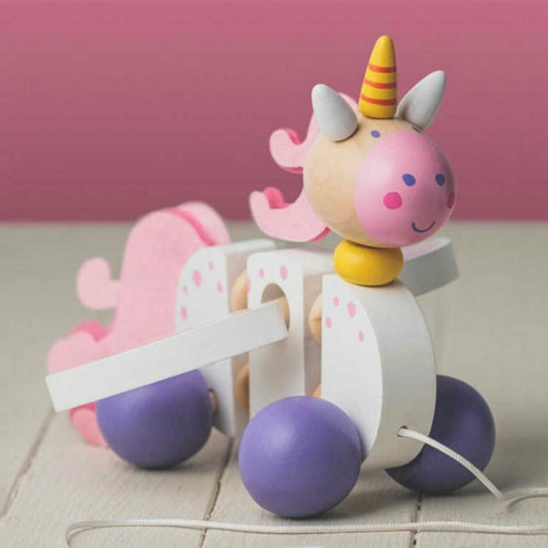 Tobar 28343 Wooden Pull Along Unicorn For Kids, 18cm