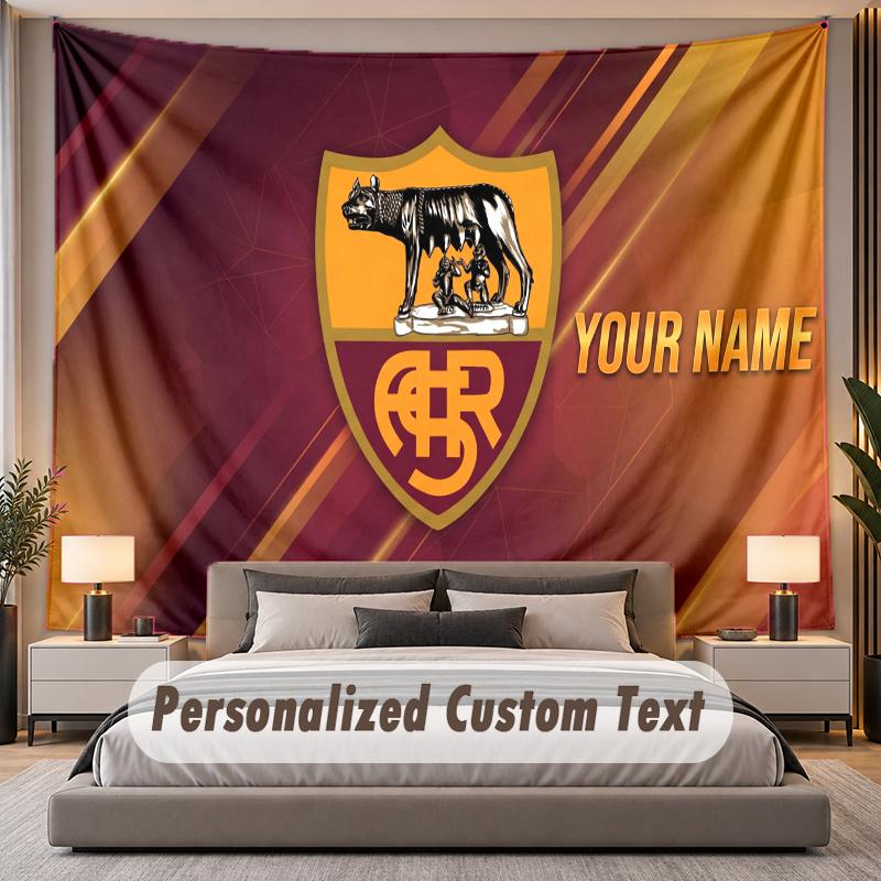 Custom Name Text Tapestry AS Roma FC Personalized Polyester Wall Tapestry For Bedroom And Room