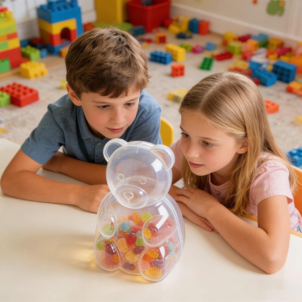 Urocze przezroczyste pojemniki w kształcie misia do przechowywania słodyczy i przekąsek