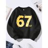 Birthday Gift For Kids Aged 4-12 Cute Yellow Cartoon Face Safety Pin Number 67 Graphic Sweatshirt Unisex Boys Girls Kawaii Pink Soft Fleece Crewneck