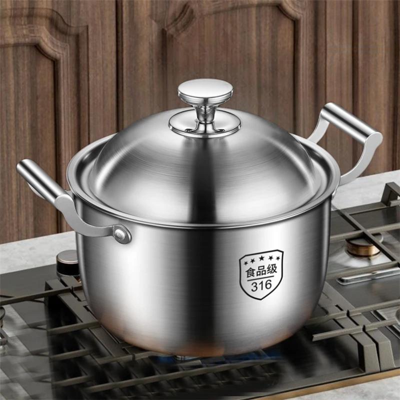 316 Stainless Steel Household Cooking Congee Steamer Uncoated Extra Thick Thickened Soup Pot Large Capacity Stew Pot Hot Pot