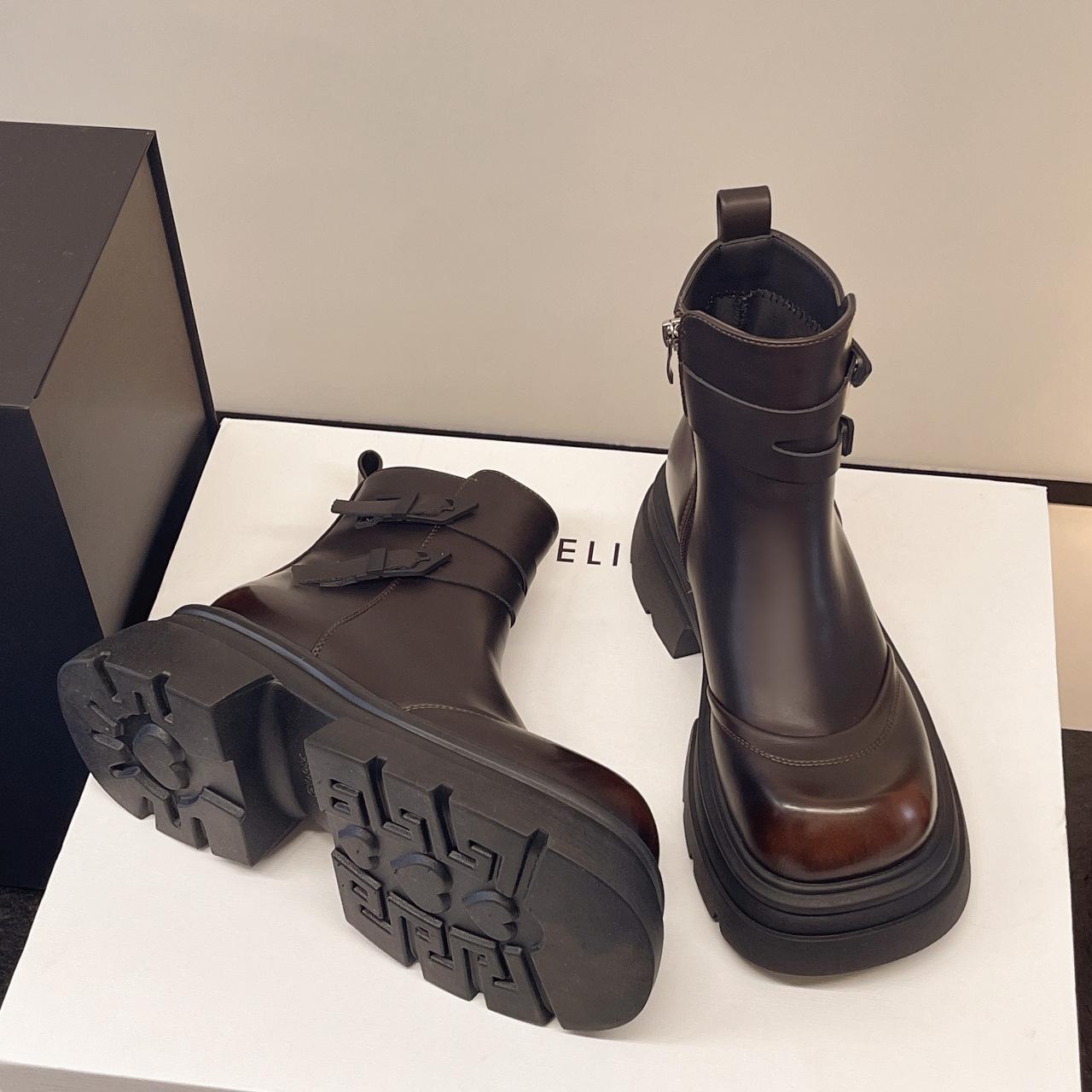 

Ботильоны Мартин из мягкой кожи на толстом каблуке с круглым носком, женские универсальные британские облегающие ботинки в стиле ретро на платформе, короткие ботинки, модные ботинки челси 35 коричневый