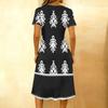 Women's Fashionable Retro Printed Round Neck Short Sleeved Button Neck Mid Length Casual Dress