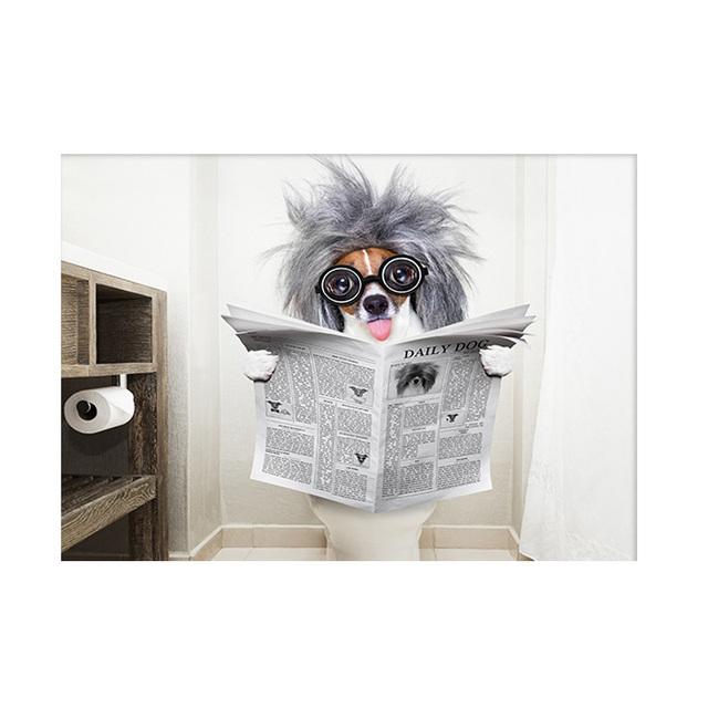 Toilet Decor Wall Art Cute Dog Canvas Painting Animal Posters and Prints Wall Pictures for Nursey Kitchen Kids Room Decoration No Frame